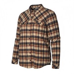 LL Bean Women's Soft Brushed Flannel Shirt Large Shacket Pockets Plaid Tan Brown